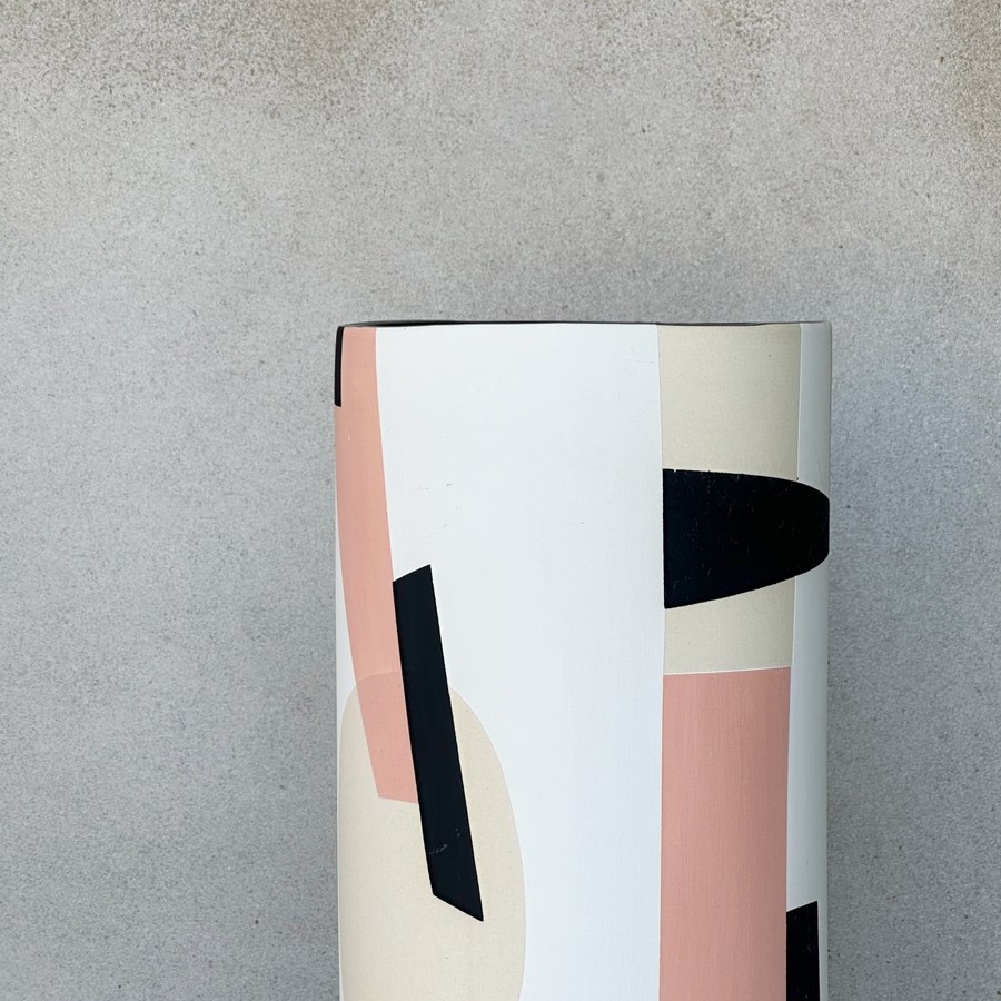 Sally Blair Blush and Ivory CERAMIC CYLINDER Geometric VASE
