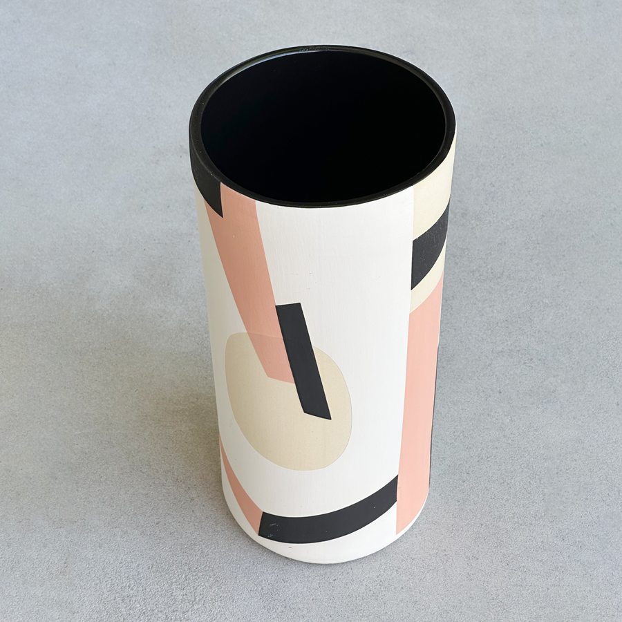 Sally Blair Blush and Ivory CERAMIC CYLINDER Geometric VASE