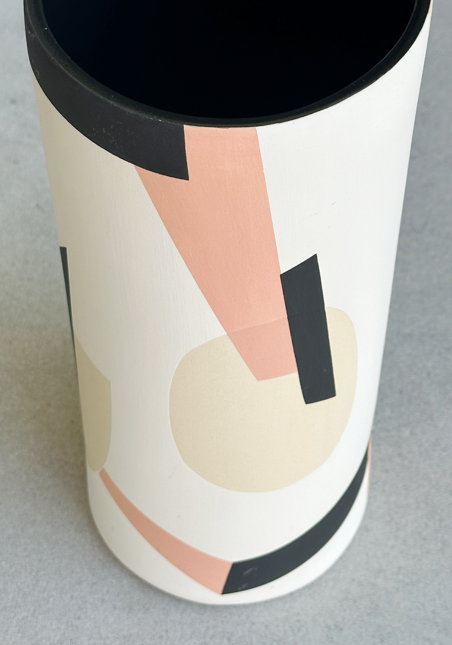 Sally Blair Blush and Ivory CERAMIC CYLINDER Geometric VASE