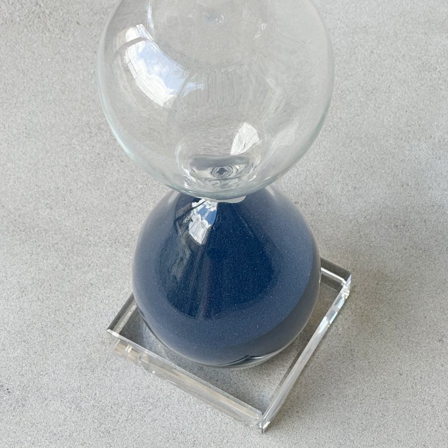 60 Minute Crystal Sand Timer On Crystal Base with Navy Sand