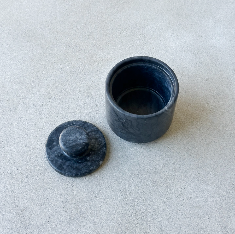 Black Marble Salt Cellar with Lid