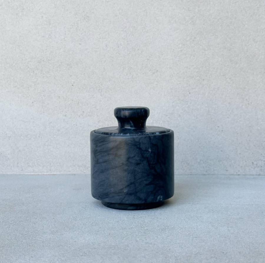 Black Marble Salt Cellar with Lid