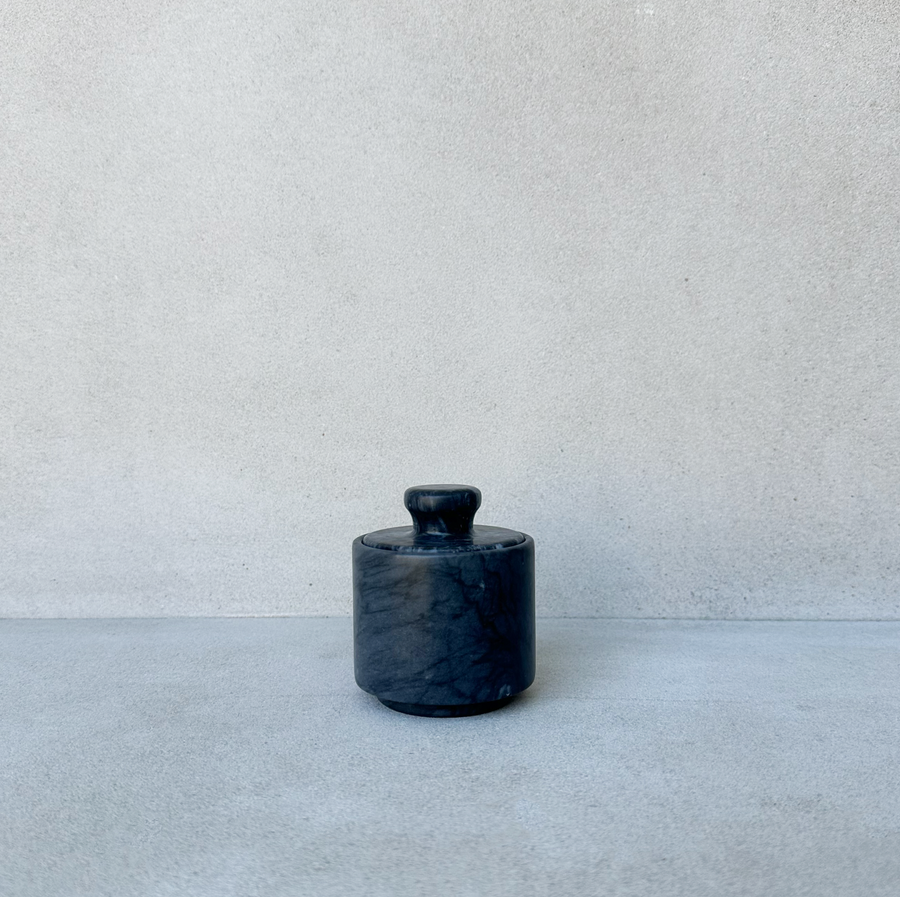 Black Marble Salt Cellar with Lid