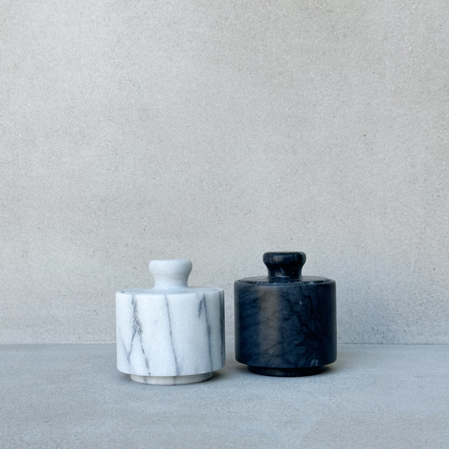 Black Marble Salt Cellar with Lid