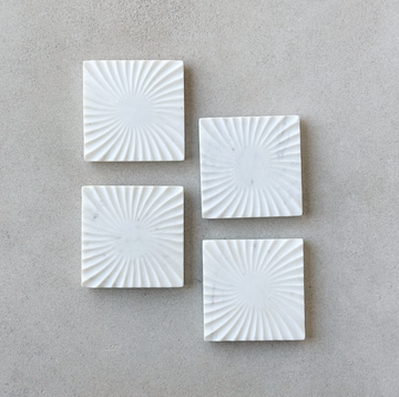 Spiral White Marble Square Coasters, Set of 4