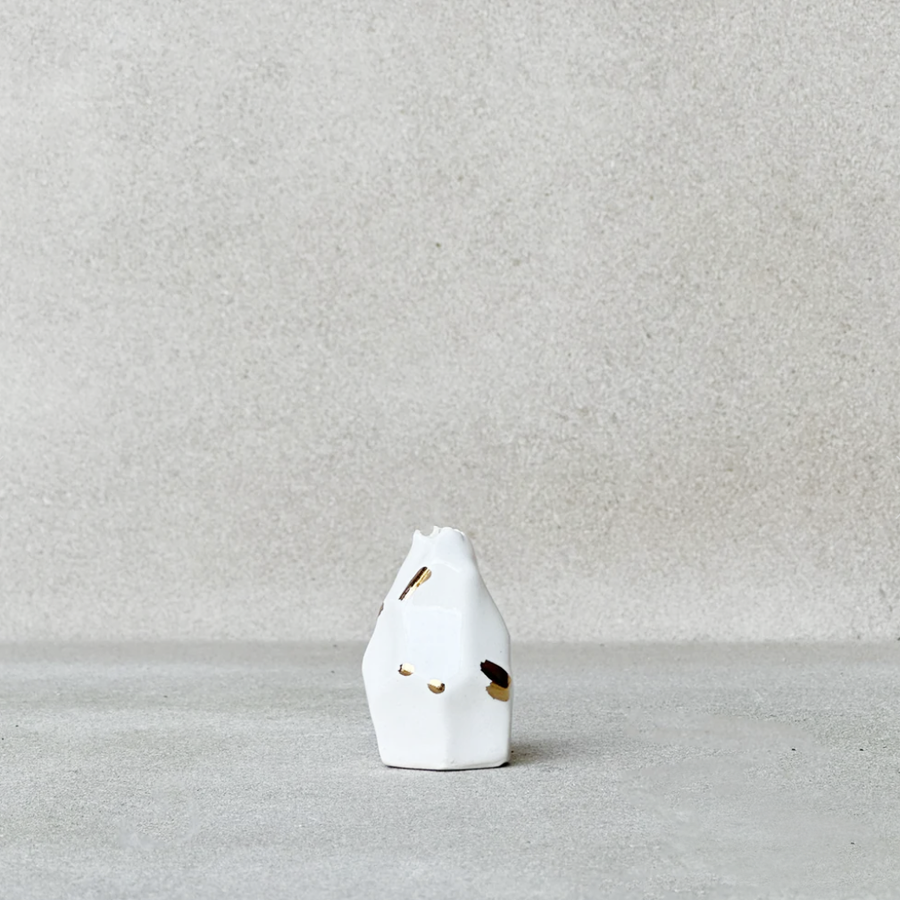 Faceted Incense Holder /White + Gold