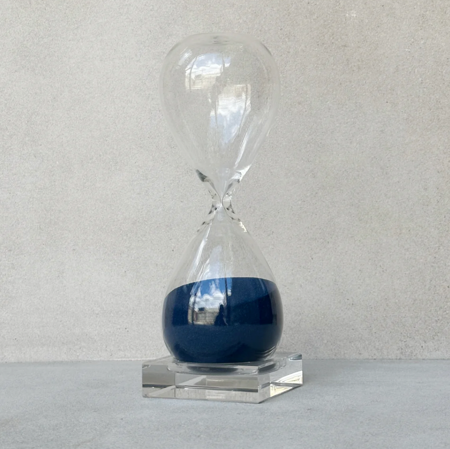 60 Minute Crystal Sand Timer On Crystal Base with Navy Sand