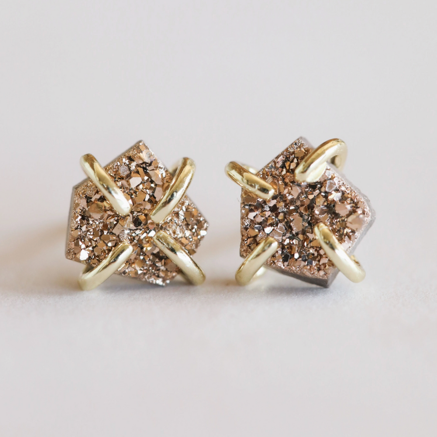 Rose Gold Druzy Prong Earrings