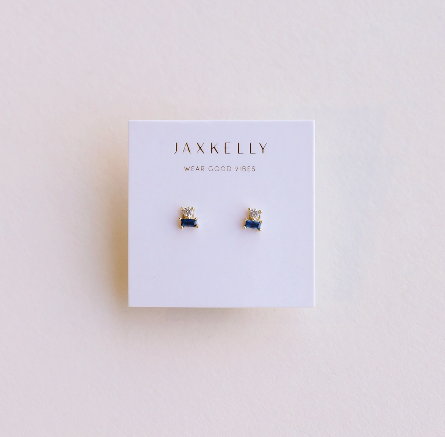 Double Stud Stack - Sapphire - Gold Earrings