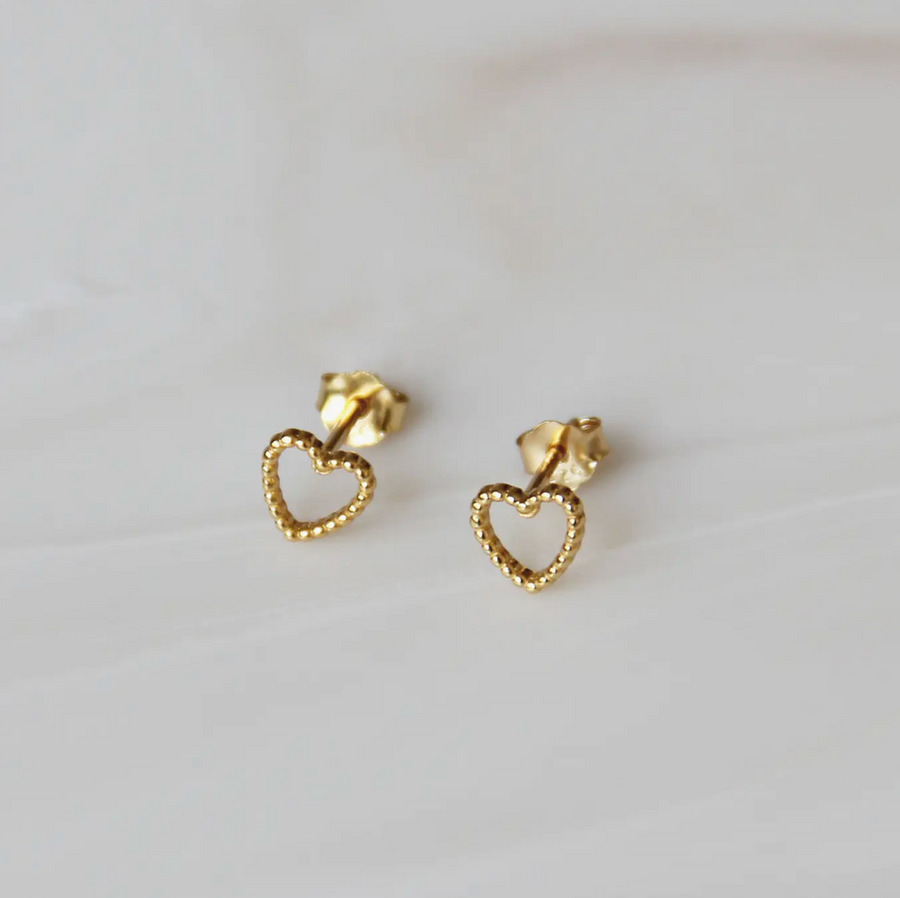 Tiny Beaded Open Heart Studs
