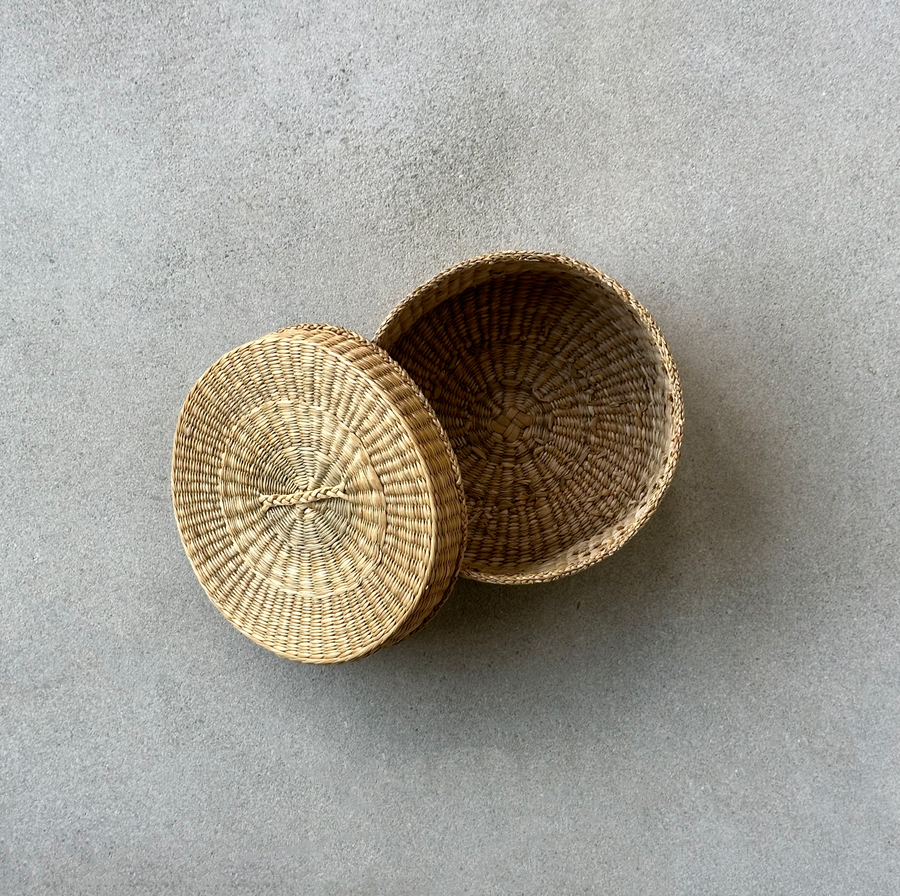 Vintage Round Wicker Box with Lid