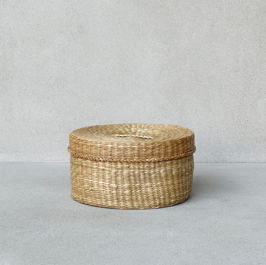 Vintage Round Wicker Box with Lid