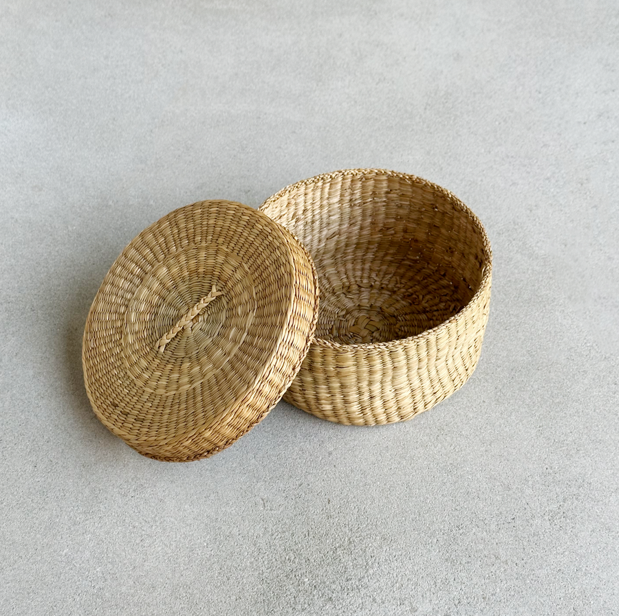 Vintage Round Wicker Box with Lid
