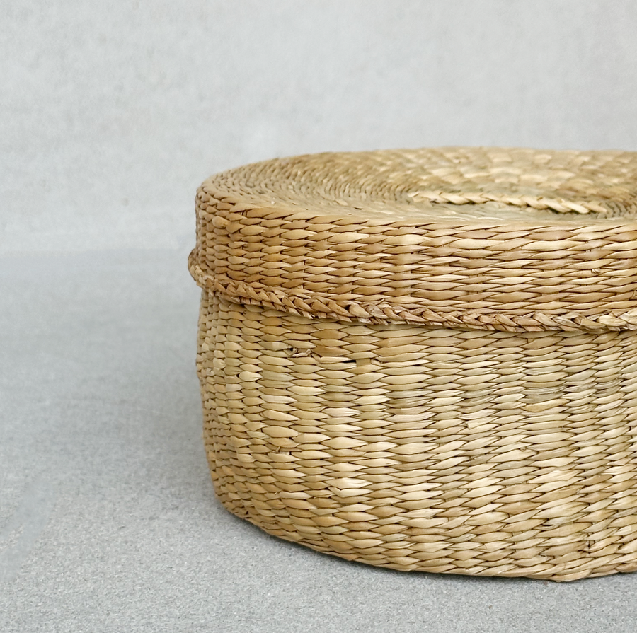 Vintage Round Wicker Box with Lid