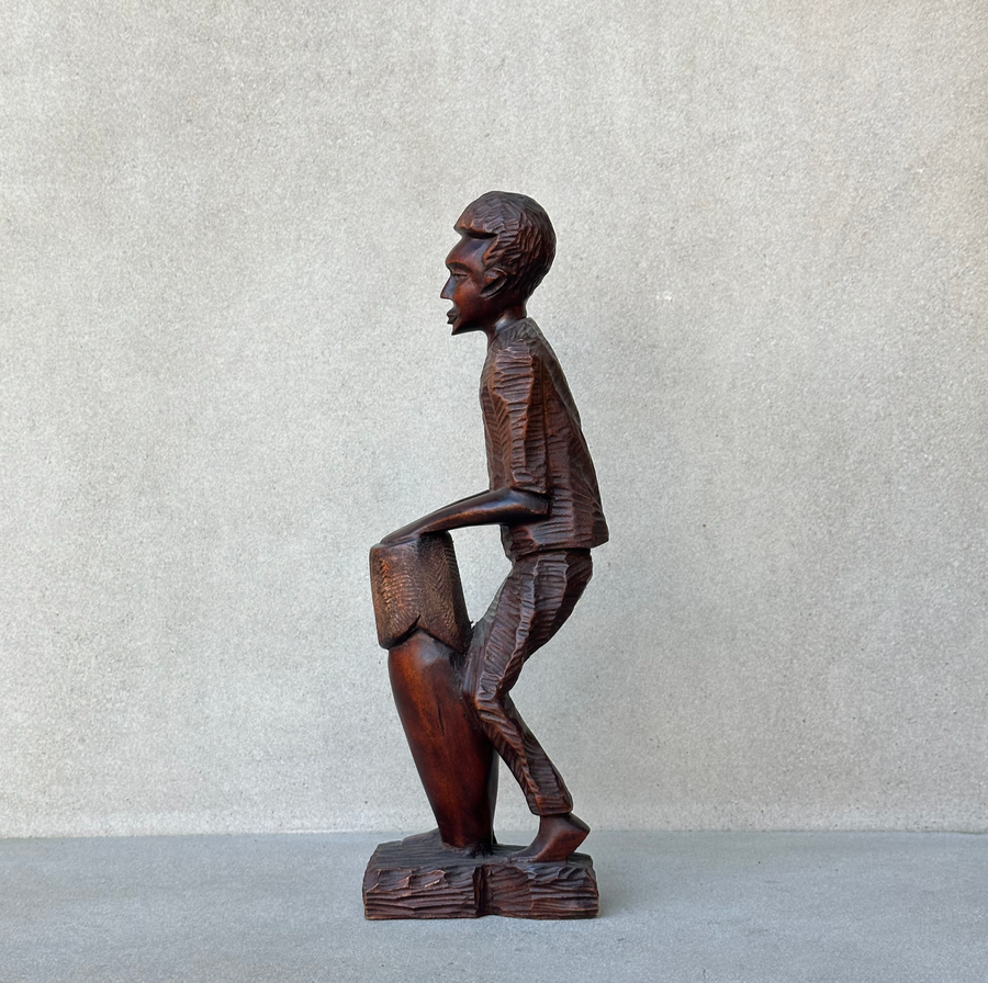 Hand Carved African Wood Figure Drumming