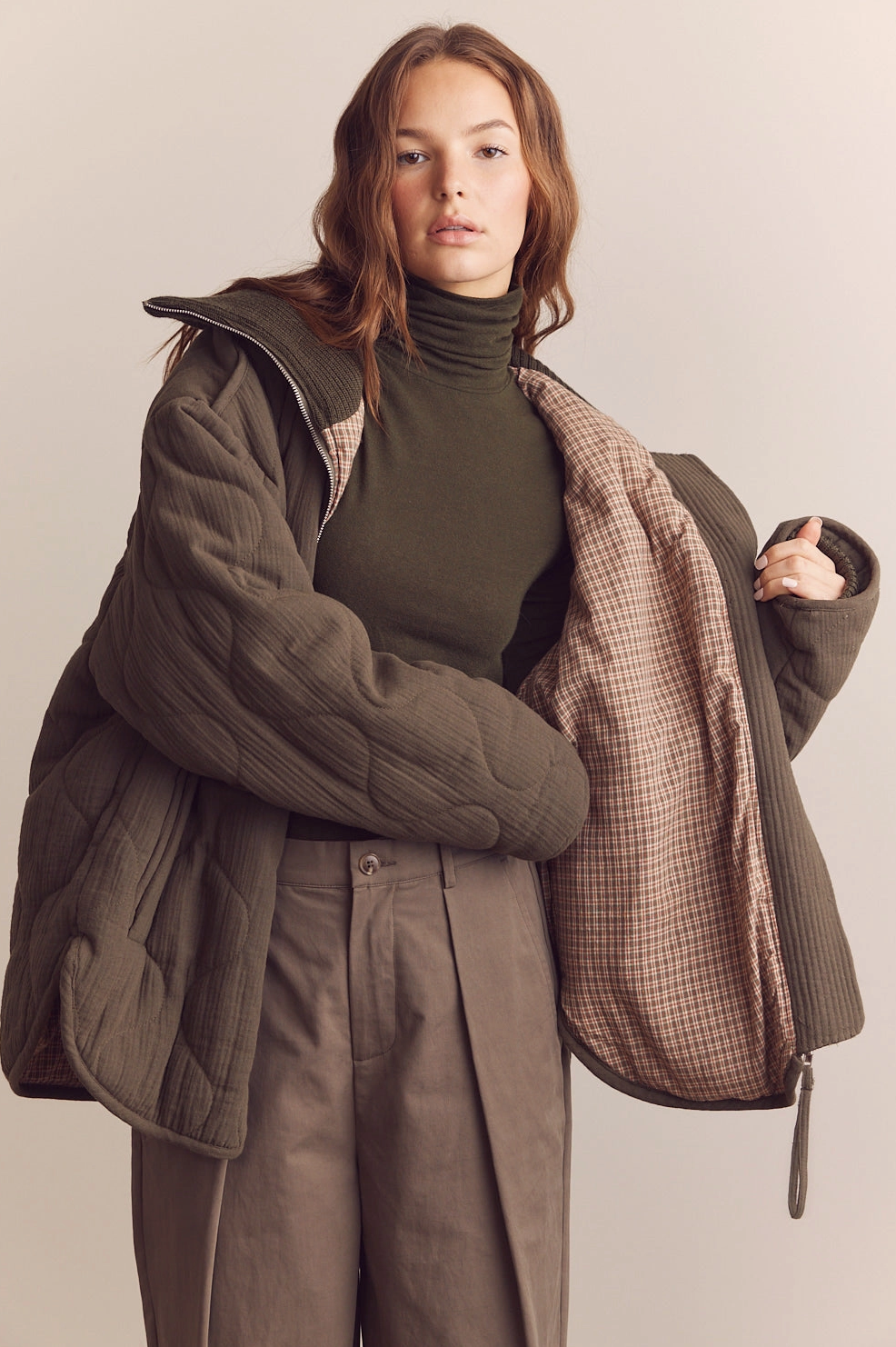 High Neck Rib Collar Cotton Quilt Jacket – NEYBIR