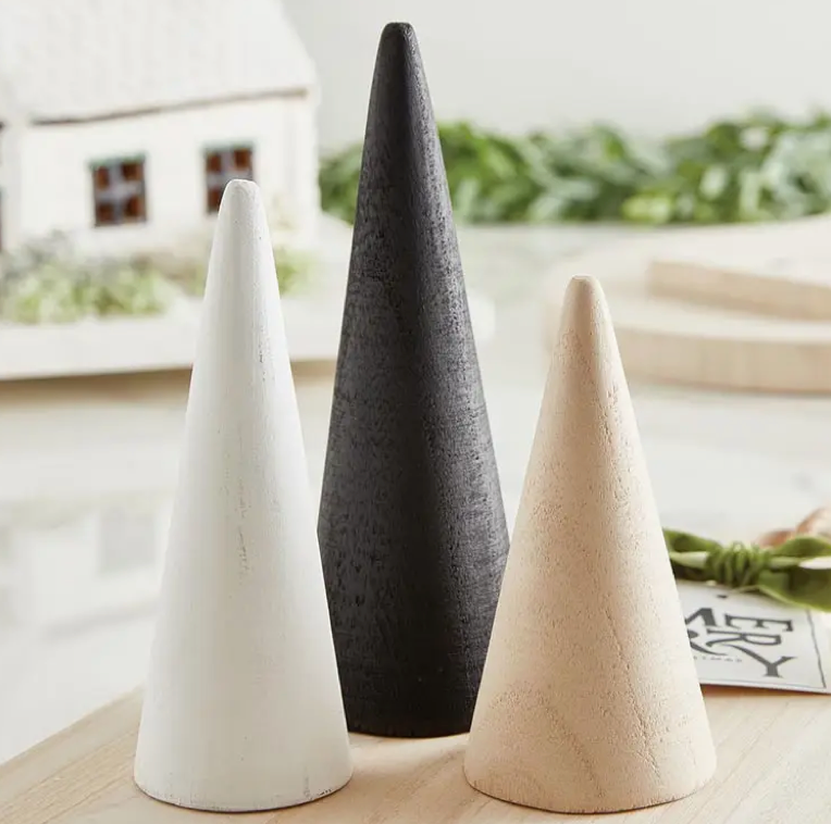 Mini Wood Cone Trees - Set of 3
