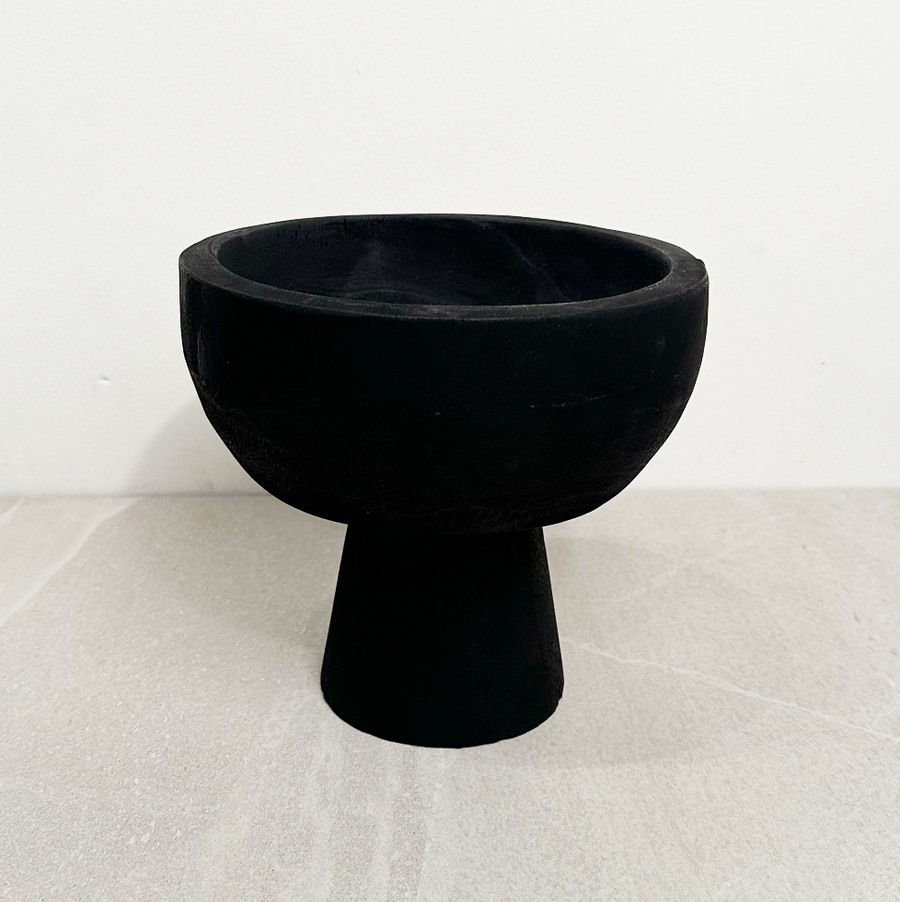 Black Wood Pedestal Bowl
