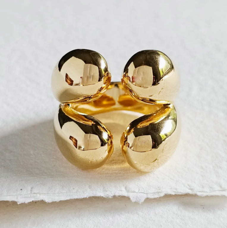 18k Gold Plated Modern Wrap Four Orb Ring
