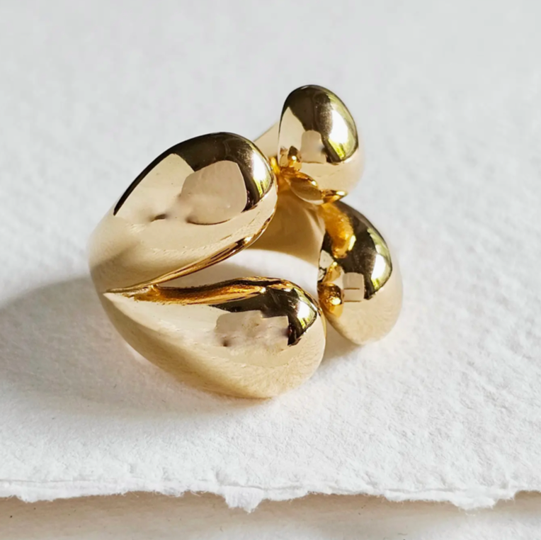 18k Gold Plated Modern Wrap Four Orb Ring