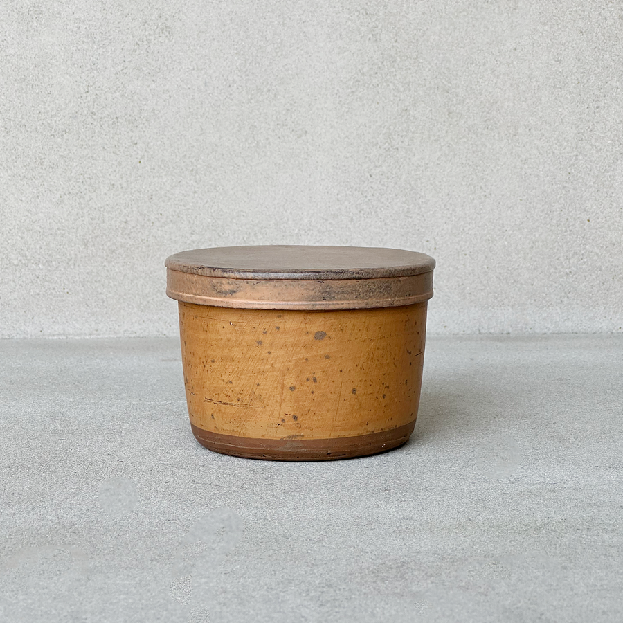 Vintage Pottery Jar with Metal Lid