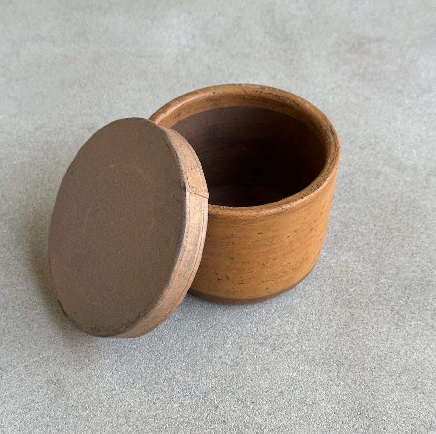 Vintage Pottery Jar with Metal Lid