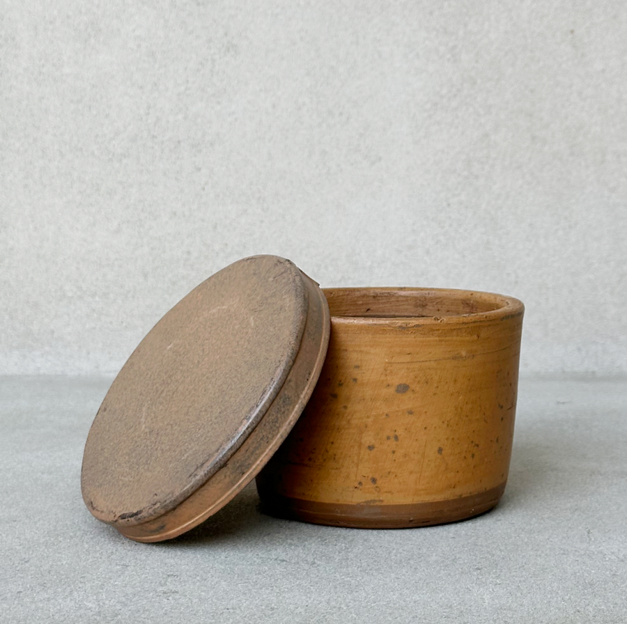 Vintage Pottery Jar with Metal Lid