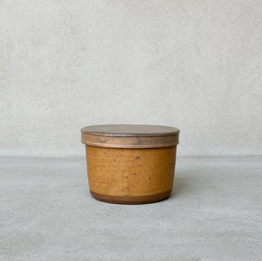 Vintage Pottery Jar with Metal Lid