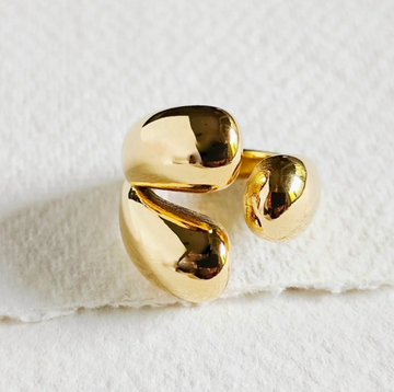 18k Gold Plated Modern Wrap Three Orb Chunky Bold Ring