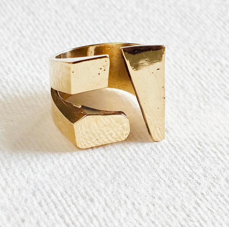 Brass Chunky Cubed Ring Cubed Adjustable Handmade Geometric