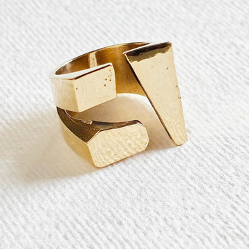 Brass Chunky Cubed Ring Cubed Adjustable Handmade Geometric