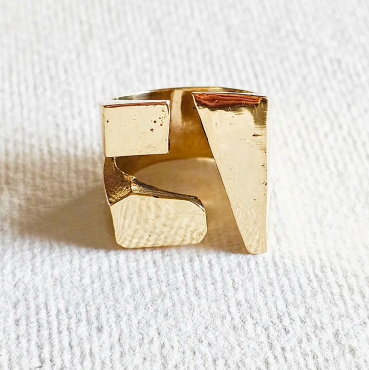 Brass Chunky Cubed Ring Cubed Adjustable Handmade Geometric