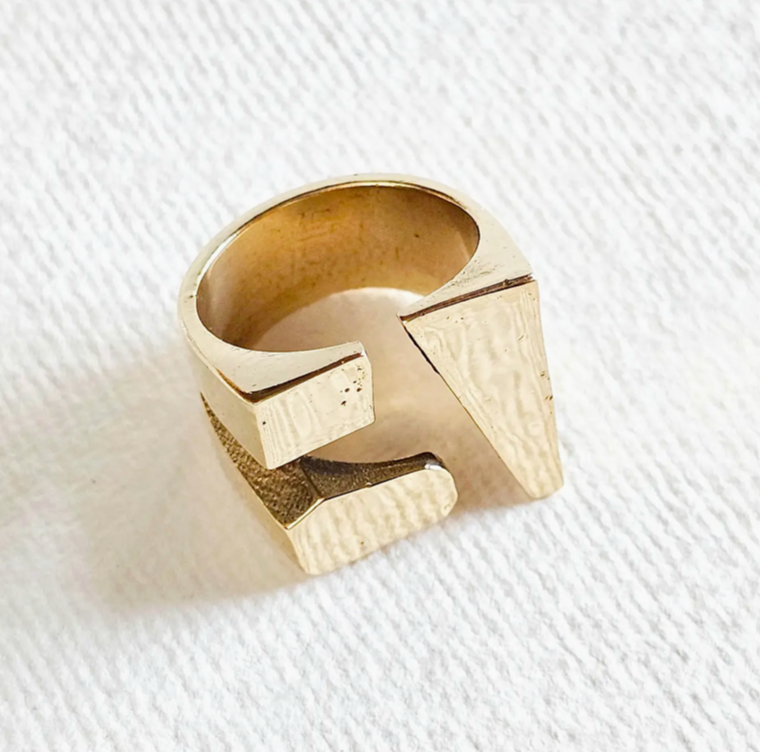 Brass Chunky Cubed Ring Cubed Adjustable Handmade Geometric