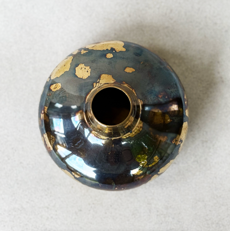 Wide Brass Patina'd Vase