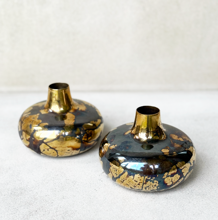 Wide Brass Patina'd Vase