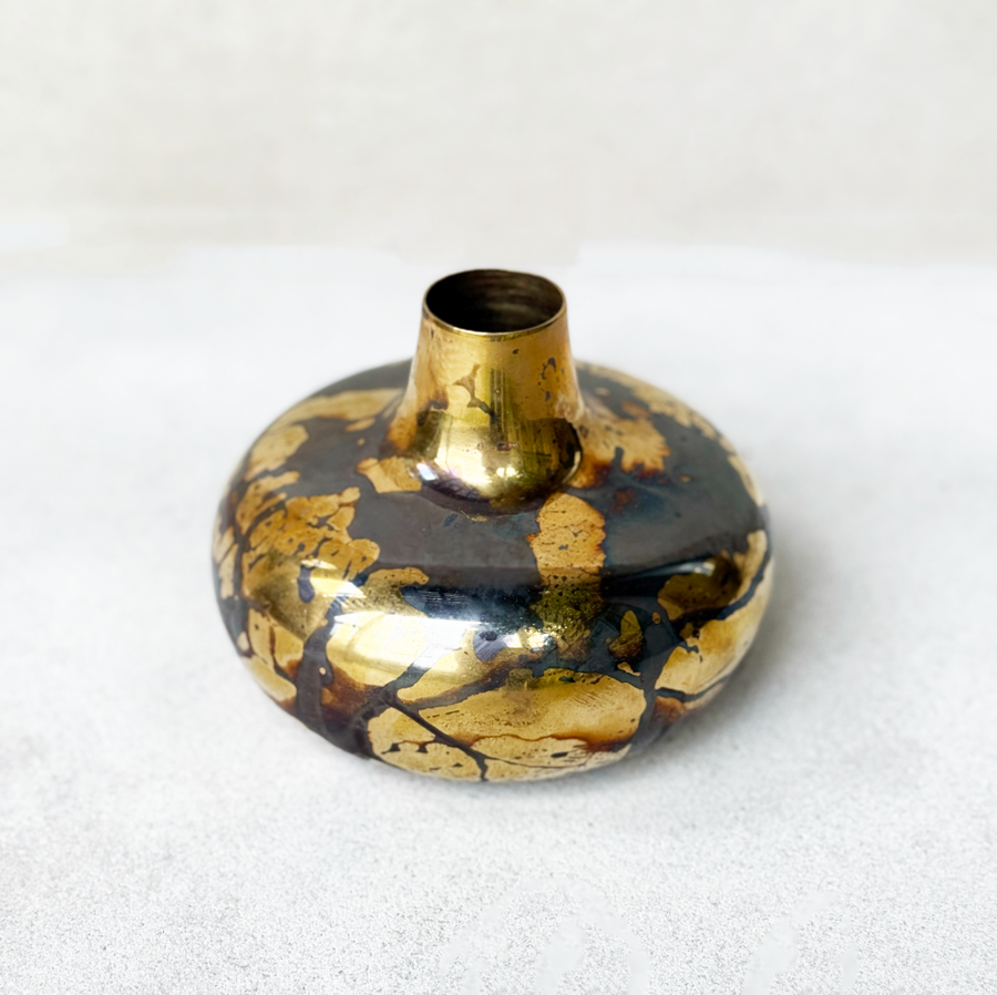 Wide Brass Patina'd Vase