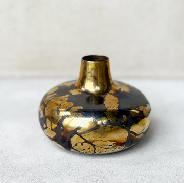 Wide Brass Patina'd Vase