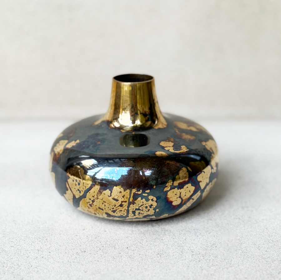 Wide Brass Patina'd Vase