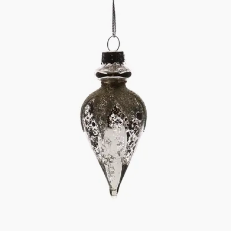 Antique Silver Glittered Ornaments / set 6