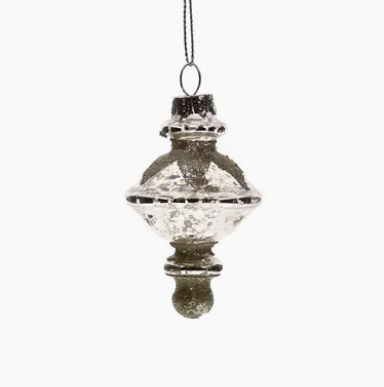 Antique Silver Glittered Ornaments / set 6