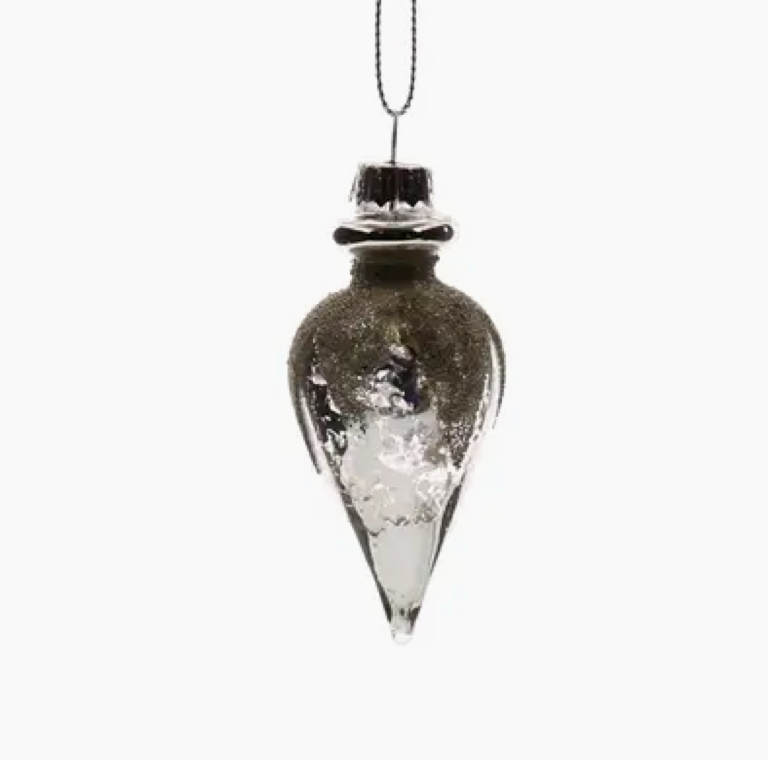 Antique Silver Glittered Ornaments / set 6