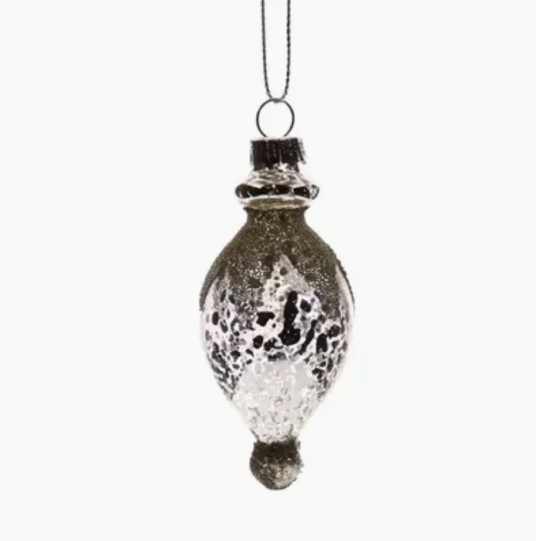 Antique Silver Glittered Ornaments / set 6