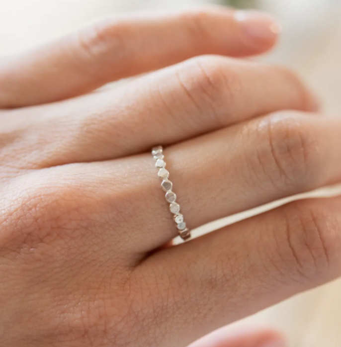 Coin Hammered Disc Ring / Sterling Silver