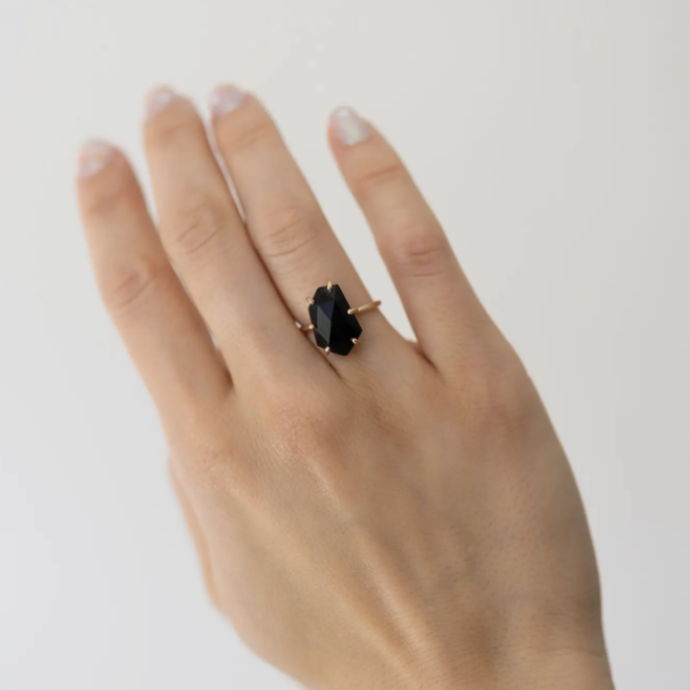Rose Cut Onyx Ring in Gold Filled