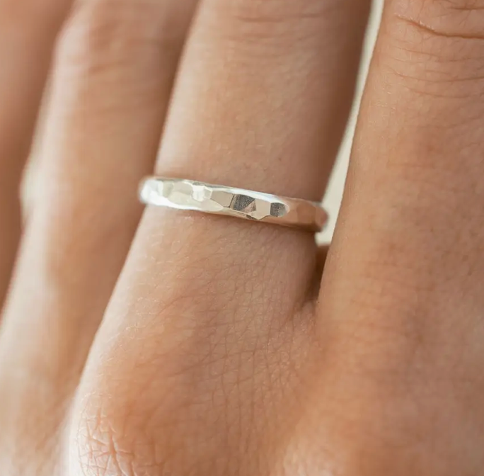 Thick Hammered Ring in Sterling Silver