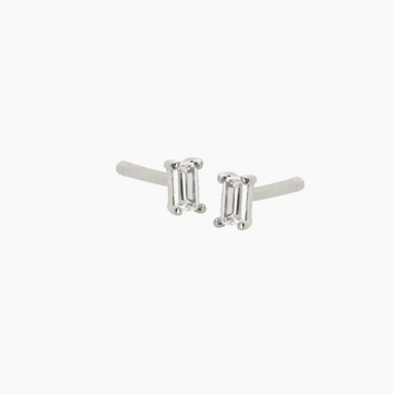 Dara Clear Cz Baguette Stud Earrings in Silver
