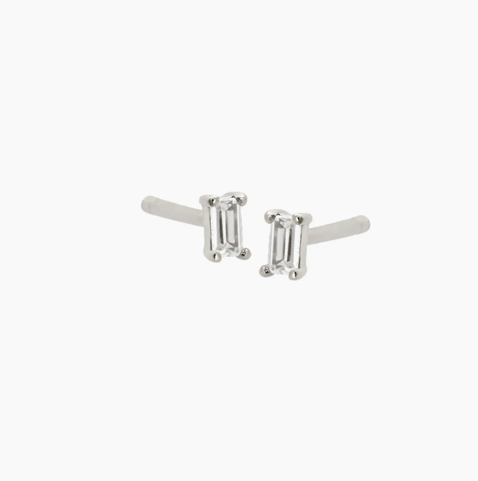 Dara Clear Cz Baguette Stud Earrings in Silver