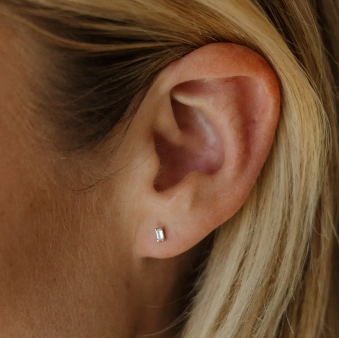 Dara Clear Cz Baguette Stud Earrings in Silver