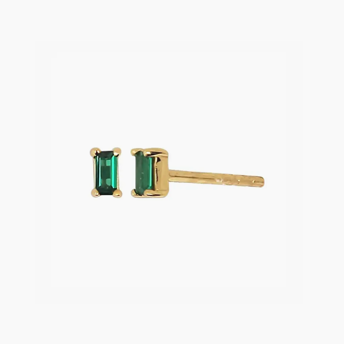 Dara Emerald Cz Baguette Stud Earrings in Gold