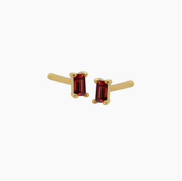 Dara Red Garnet Baguette Stud Earrings in Gold